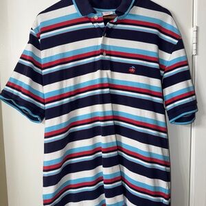Men’s Brooks Brothers Performance Polo Shirt Striped Navy Blue Size L